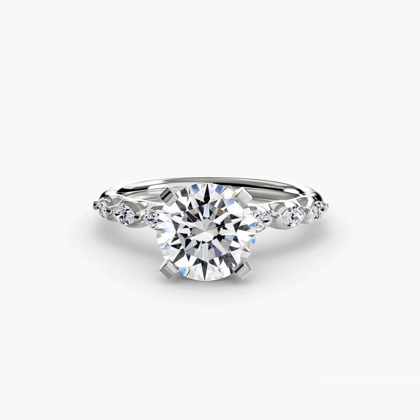 FLEUR – Round Cut Floral Accent Solitaire Ring Setting in White Gold | SARATTI