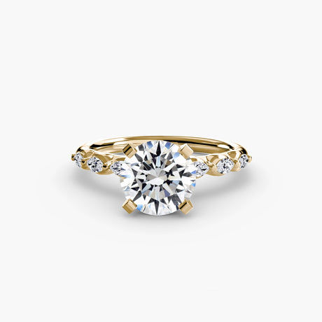 FLEUR – Round Cut Floral Accent Solitaire Ring Setting in Yellow Gold | SARATTI