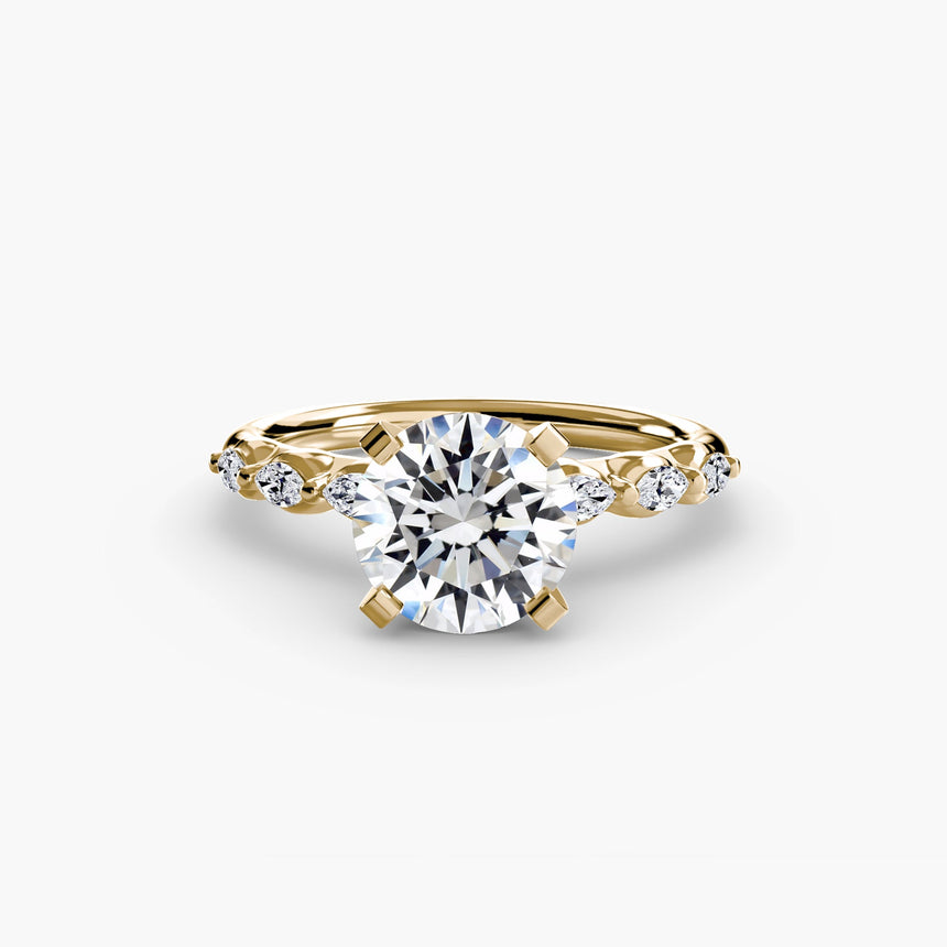 FLEUR – Round Cut Floral Accent Solitaire Ring Setting in Yellow Gold | SARATTI