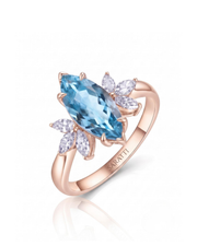 FLEURIS marquise cut Aquamarine floral diamond ring setting in Rose Gold, 45-degree view | SARATTI
