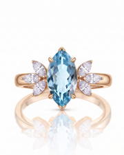 FLEURIS marquise cut Aquamarine floral diamond ring setting in Rose Gold, front view | SARATTI