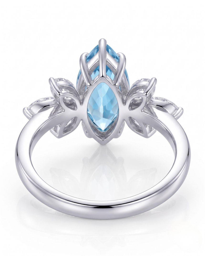 FLEURIS marquise cut Aquamarine floral diamond ring setting in White Gold, gallery view | SARATTI