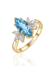 FLEURIS marquise cut Aquamarine floral diamond ring setting in Yellow Gold, 45-degree view | SARATTI