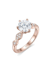 Florence 1 carat round natural diamond geometric engagement ring in 18K rose gold, 45-degree view | SARATTI