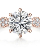 Florence 1 carat round natural diamond engagement ring in 18K rose gold, macro detail of geometric round diamond shoulders | SARATTI