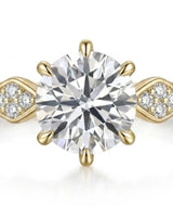 Florence 1 carat round natural diamond engagement ring in 18K yellow gold, macro detail of geometric round diamond shoulders | SARATTI