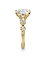 Florence 1 carat round natural diamond engagement ring in 18K yellow gold, side profile showing six-prong crown | SARATTI