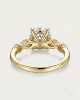 Florence 1 carat round natural diamond engagement ring in 18K yellow gold, underside and open geometric gallery view | SARATTI