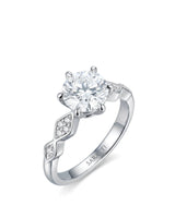 Florence 1 carat round natural diamond geometric engagement ring in platinum, 45-degree view | SARATTI