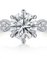 Florence 1 carat round natural diamond engagement ring in platinum, macro detail of geometric round diamond shoulders | SARATTI