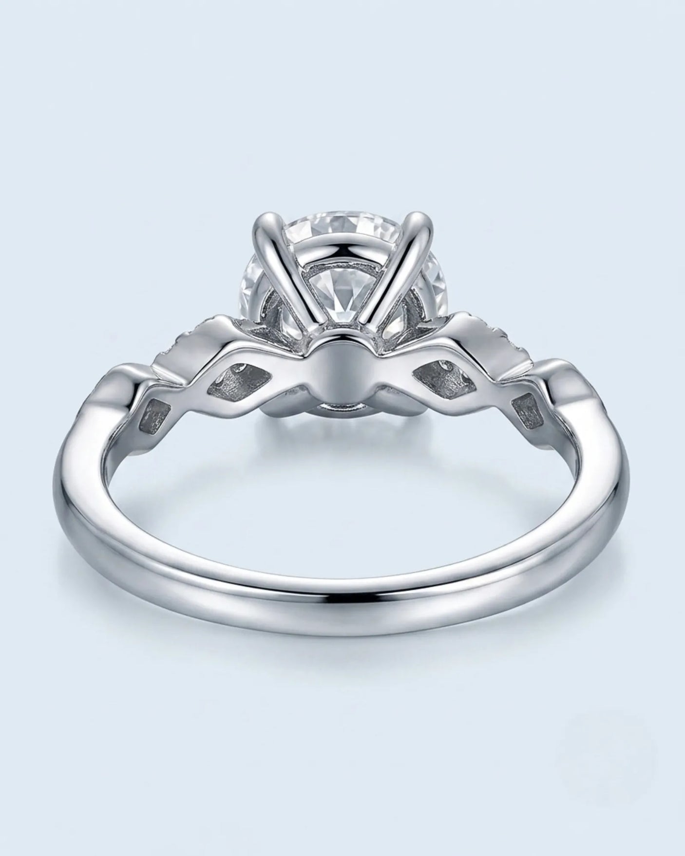 Florence 1 carat round natural diamond engagement ring in platinum, underside and open geometric gallery view | SARATTI