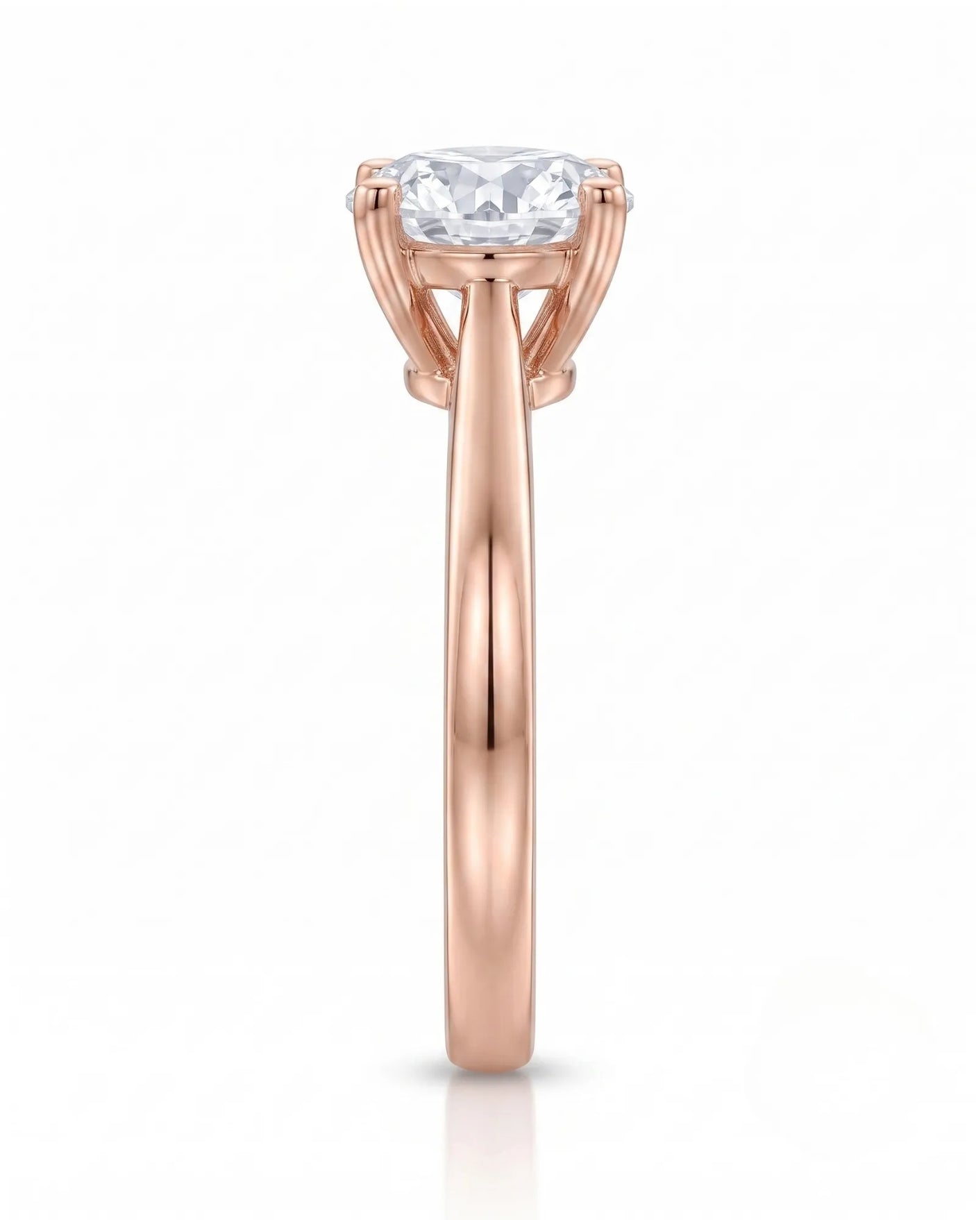 FORIA 1 carat round natural diamond sculpted solitaire ring in 18K rose gold, rear profile of raised basket | SARATTI
