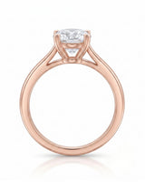 FORIA 1 carat round natural diamond sculpted solitaire ring in 18K rose gold, side profile showing open gallery | SARATTI
