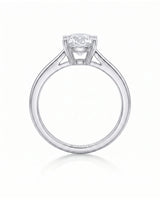 FORIA 1 carat round natural diamond sculpted solitaire ring in 18K white gold, side profile showing open gallery | SARATTI