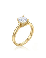 FORIA 1 carat round natural diamond sculpted solitaire ring in 18K yellow gold, 45-degree hero view | SARATTI