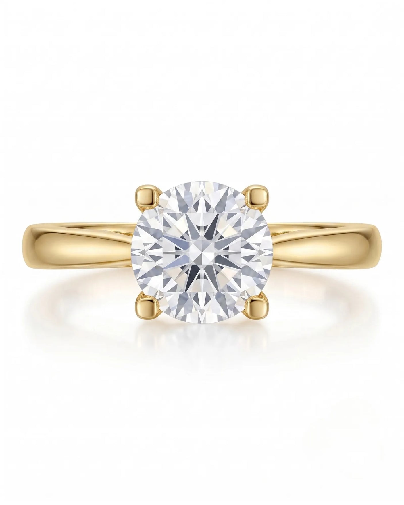 FORIA 1 carat round natural diamond sculpted solitaire ring in 18K yellow gold, front view of four-prong centre | SARATTI
