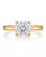 FORIA 1 carat round natural diamond sculpted solitaire ring in 18K yellow gold, front view of four-prong centre | SARATTI