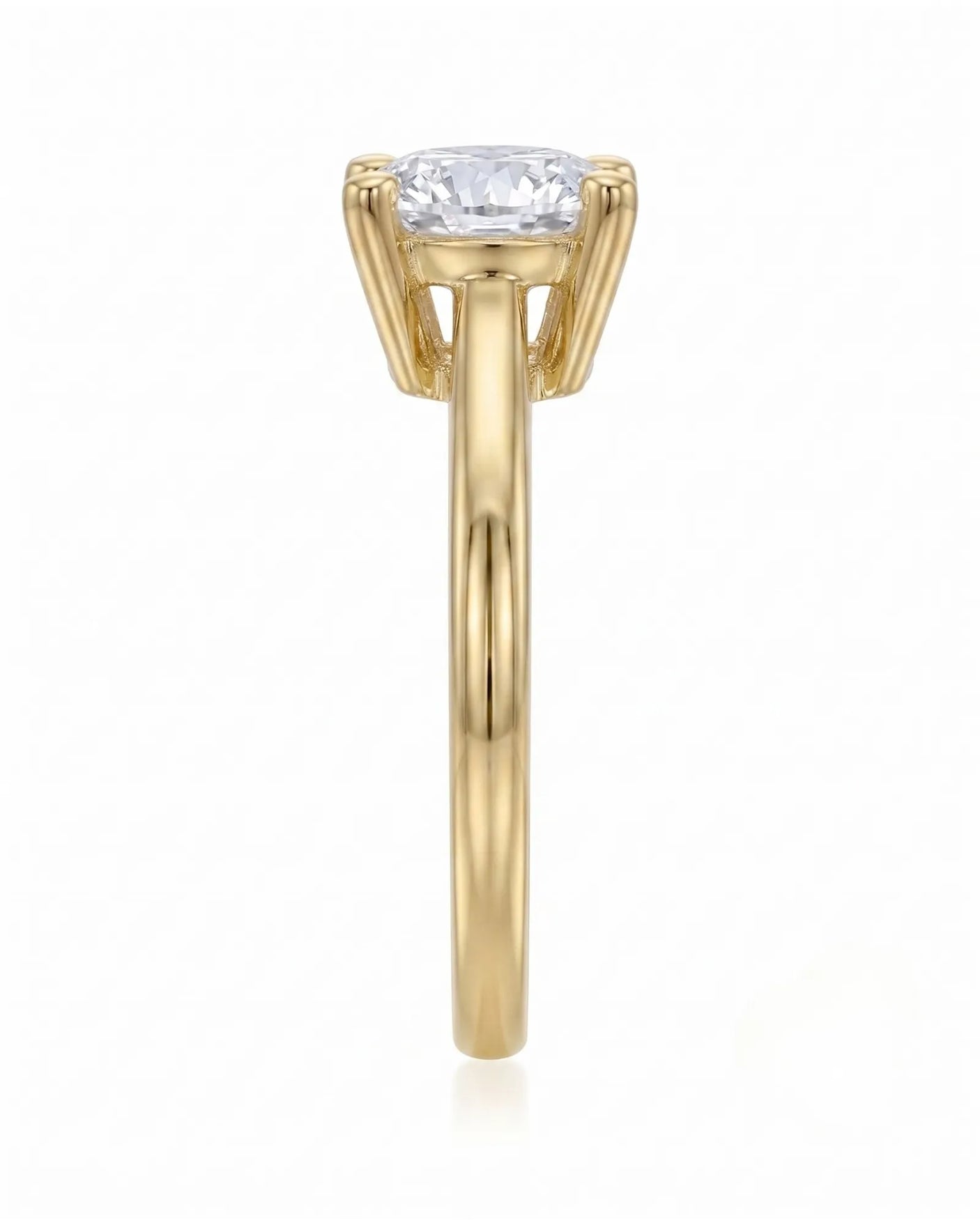 FORIA 1 carat round natural diamond sculpted solitaire ring in 18K yellow gold, rear profile of raised basket | SARATTI