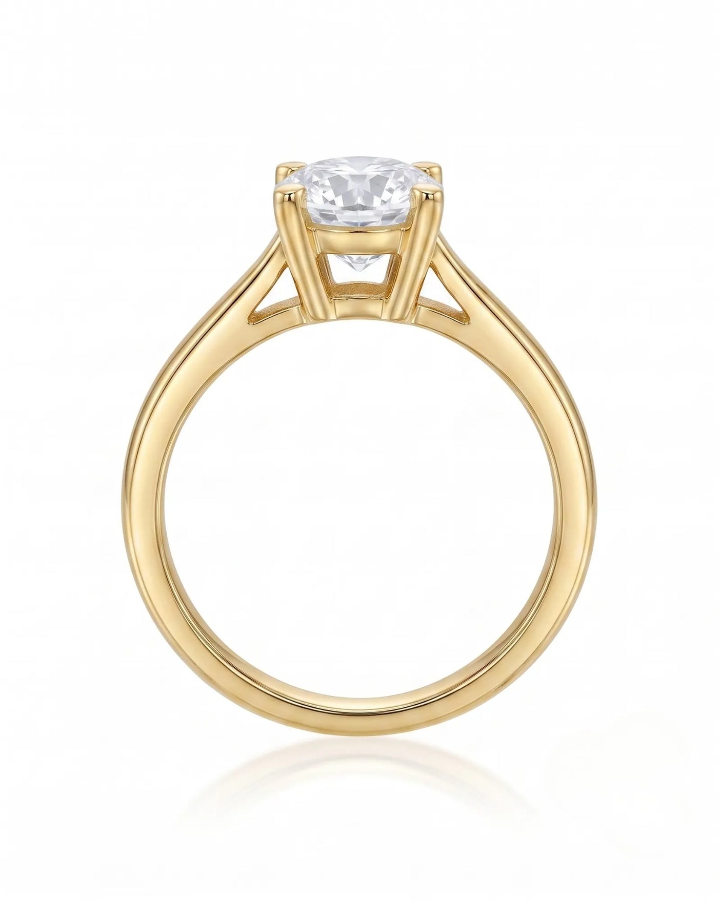 FORIA 1 carat round natural diamond sculpted solitaire ring in 18K yellow gold, side profile showing open gallery | SARATTI