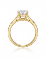 FORIA 1 carat round natural diamond sculpted solitaire ring in 18K yellow gold, side profile showing open gallery | SARATTI