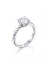 FORIA 1 carat round natural diamond sculpted solitaire ring in platinum, 45-degree hero view | SARATTI