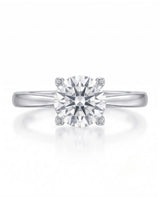 FORIA 1 carat round natural diamond sculpted solitaire ring in platinum, front view of four-prong centre | SARATTI