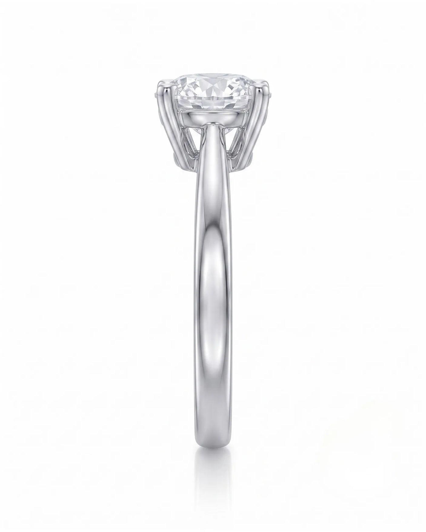 FORIA 1 carat round natural diamond sculpted solitaire ring in platinum, rear profile of raised basket | SARATTI