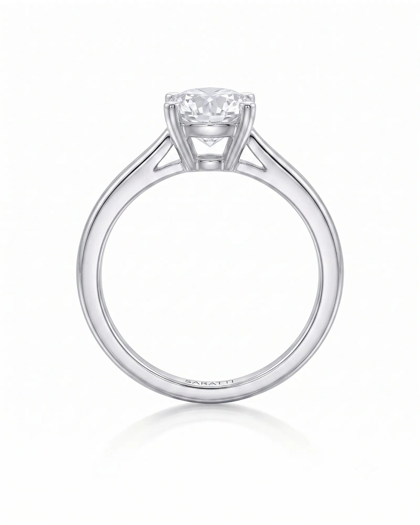 FORIA 1 carat round natural diamond sculpted solitaire ring in platinum, side profile showing open gallery | SARATTI