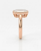 Golden Horizon natural emerald cut diamond bezel engagement ring in rose gold side profile | SARATTI