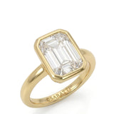 Golden Horizon – Natural Emerald-Cut Diamond Bezel Engagement Ring