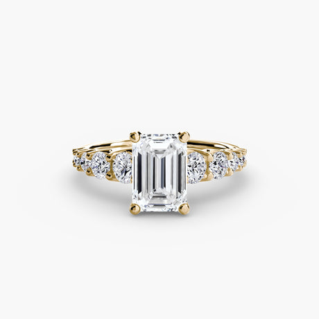 GRADIA Emerald Cut graduated accent solitaire ring setting in Yellow Gold | SARATTI