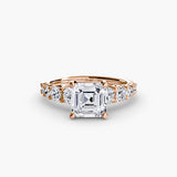 GRADUATED ACCENT – Asscher Cut Diamond Ring Setting in Rose Gold | SARATTI
