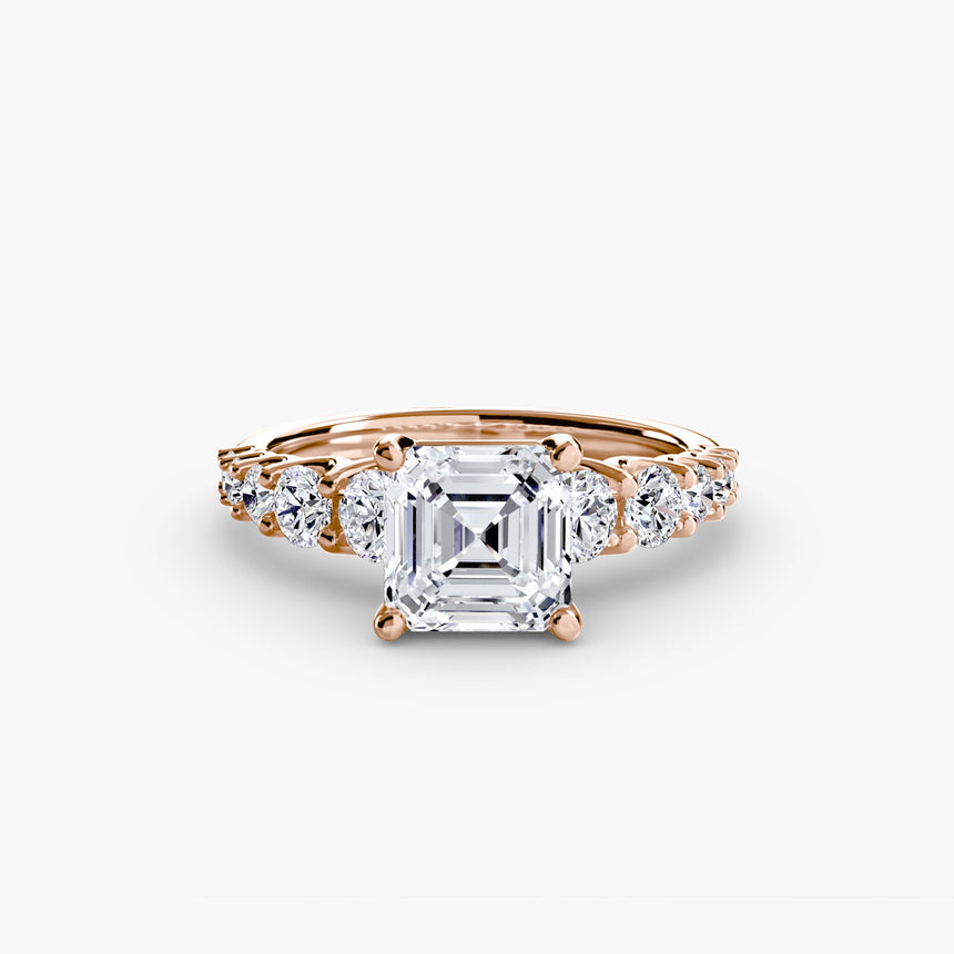 GRADUATED ACCENT – Asscher Cut Diamond Ring Setting in Rose Gold | SARATTI