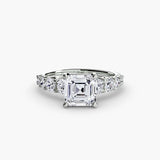 GRADUATED ACCENT – Asscher Cut Diamond Ring Setting in White Gold | SARATTI