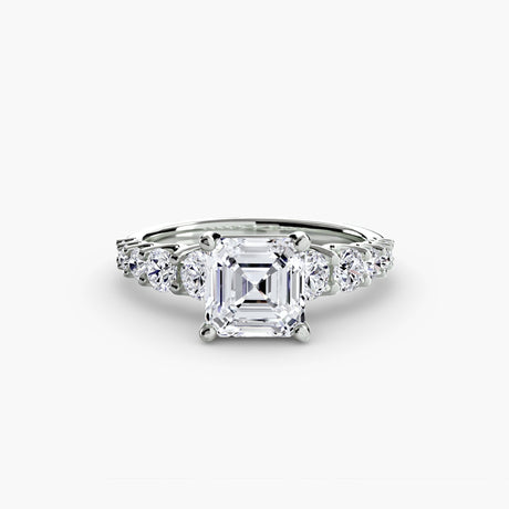 GRADUATED ACCENT – Asscher Cut Diamond Ring Setting in White Gold | SARATTI