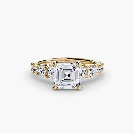 GRADUATED ACCENT – Asscher Cut Diamond Ring Setting in Yellow Gold | SARATTI