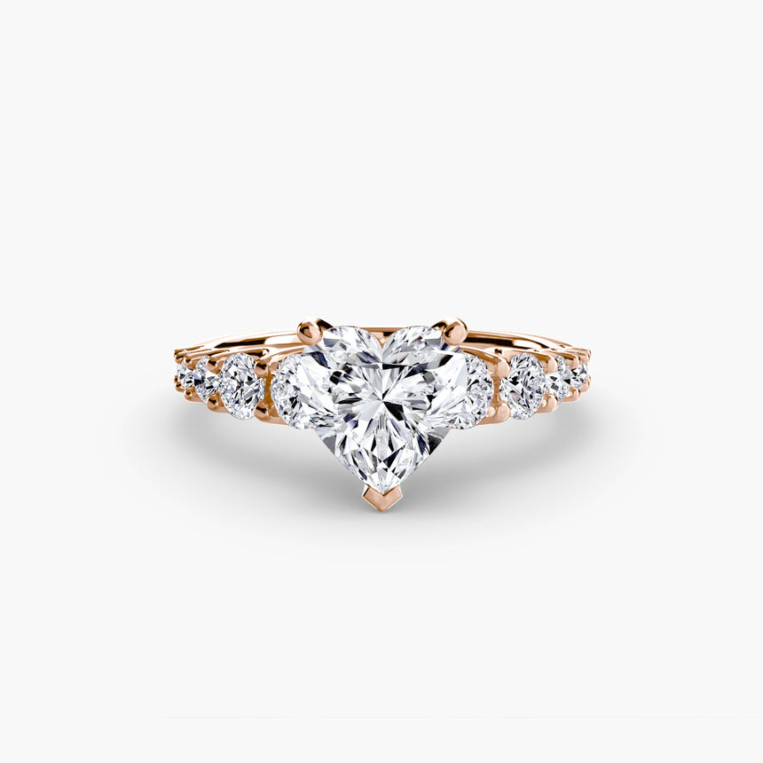 GRADUATED ACCENT Heart Cut Diamond Ring Setting in Rose Gold | SARATTI