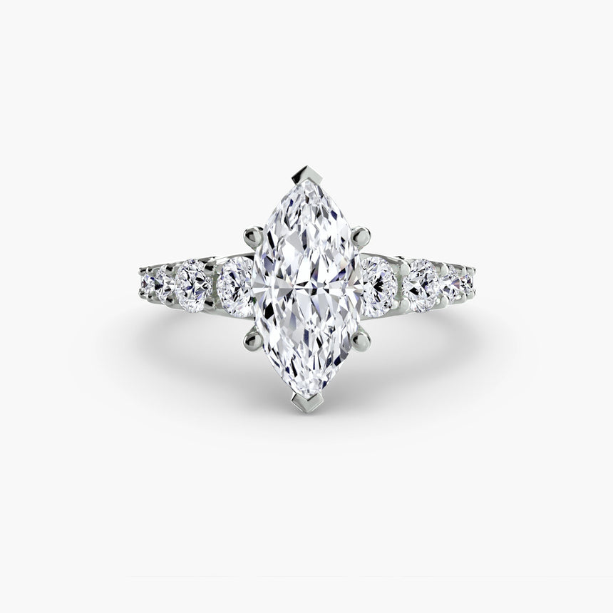GRADUATED ACCENT – Marquise Cut Diamond Ring Setting in White Gold | SARATTI