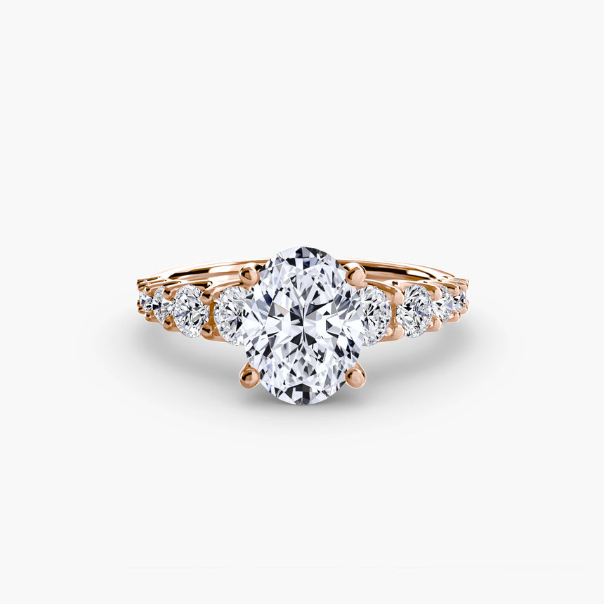 GRADUATED ACCENT Oval Cut diamond ring setting in Rose Gold | SARATTI