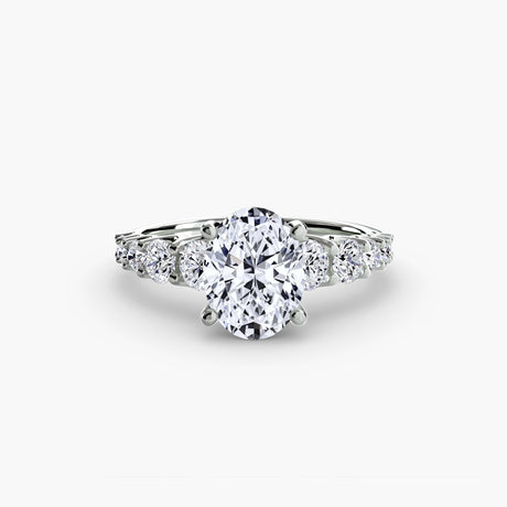GRADUATED ACCENT Oval Cut diamond ring setting in White Gold | SARATTI
