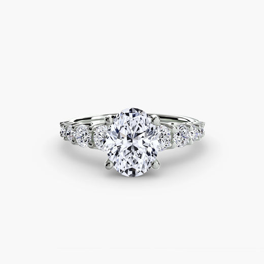 GRADUATED ACCENT Oval Cut diamond ring setting in White Gold | SARATTI
