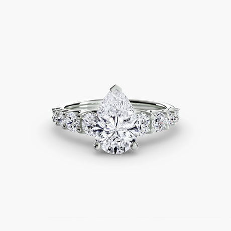 GRADUATED ACCENT – Pear Cut Diamond Ring Setting in White Gold | SARATTI