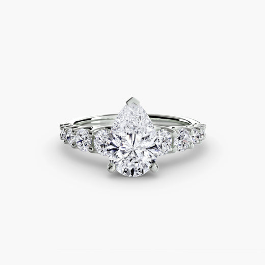 GRADUATED ACCENT – Pear Cut Diamond Ring Setting in White Gold | SARATTI