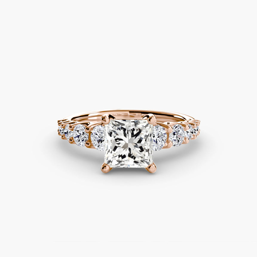 GRADUATED ACCENT – Princess Cut Diamond Ring Setting in Rose Gold | SARATTI