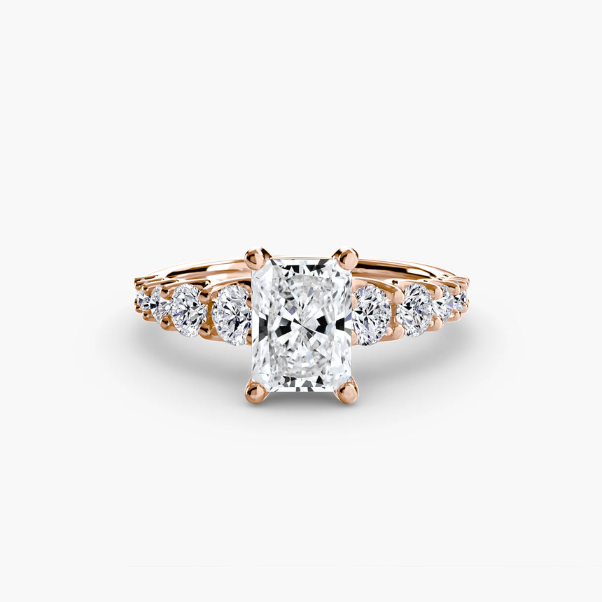 GRADUATED ACCENT Radiant Cut Diamond Ring Setting in Rose Gold | SARATTI