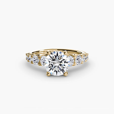 GRADUATED ACCENT – Round Cut Diamond Ring Setting in Yellow Gold | SARATTI