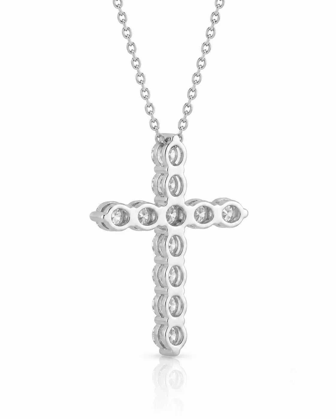 Back view of Grande Lueur Croix diamond cross necklace in platinum | SARATTI