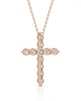 Back view of Grande Lueur Croix diamond cross necklace in rose gold | SARATTI