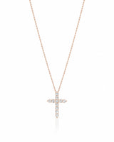 Grande Lueur Croix 1.10 carat diamond cross necklace in rose gold full view | SARATTI