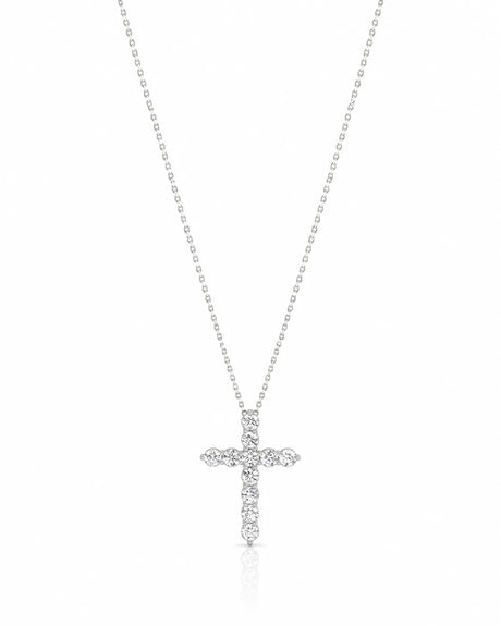 Grande Lueur Croix 1.10 carat diamond cross necklace in white gold full view | SARATTI